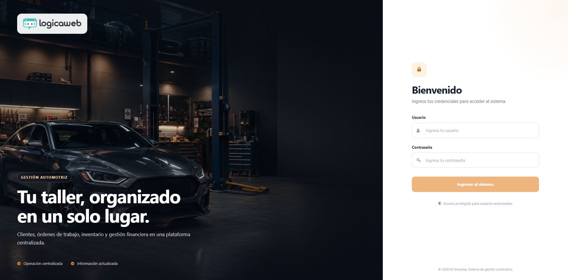 Demo del sistema de gestión para talleres mecánicos